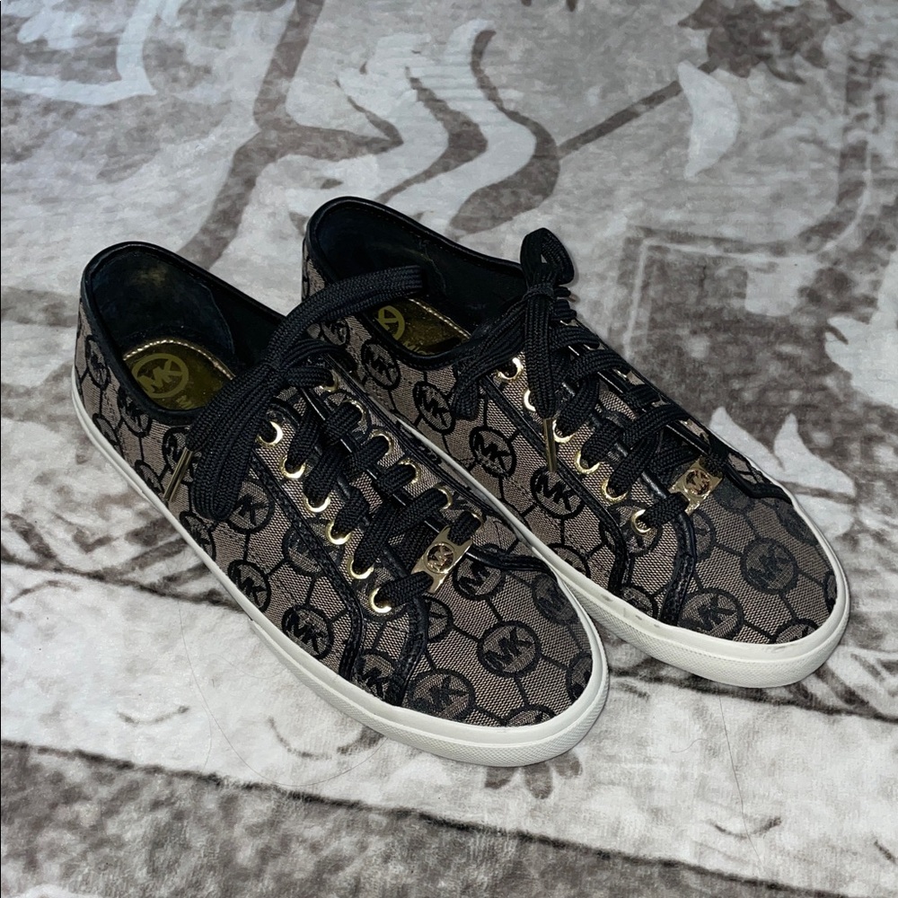 Michael Kors Black and Gold Monogram Sneakers